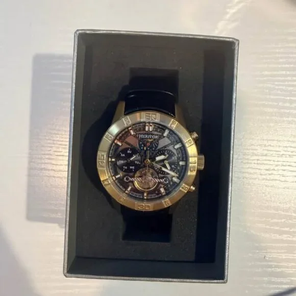 Authentic Heritor 44mm Automatic Hannibal Semi-Skeleton Leather-Band Watch - Picture 9 of 9